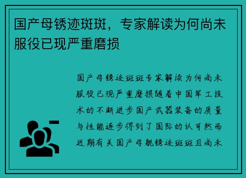 国产母锈迹斑斑，专家解读为何尚未服役已现严重磨损